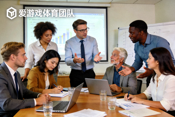 爱游戏体育团队会议场景 - 多元化的团队成员在会议室中热烈讨论