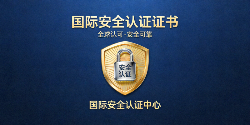 国际安全认证证书展示 - 象征安全可靠的盾牌与锁图标
