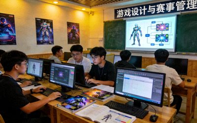 高校电竞教育课程开设 - 学生在教室里学习游戏设计与赛事管理