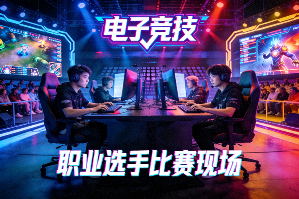 电子竞技项目展示图 - 选手在比赛现场专注操作电脑