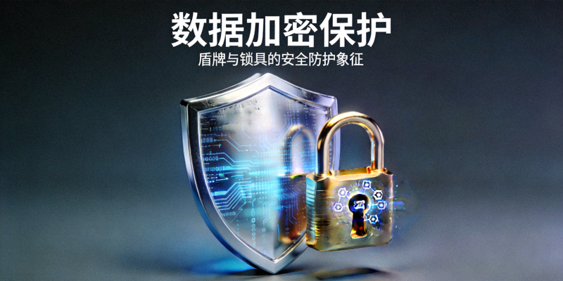 安全防护概念图 - 盾牌与锁具象征数据加密保护