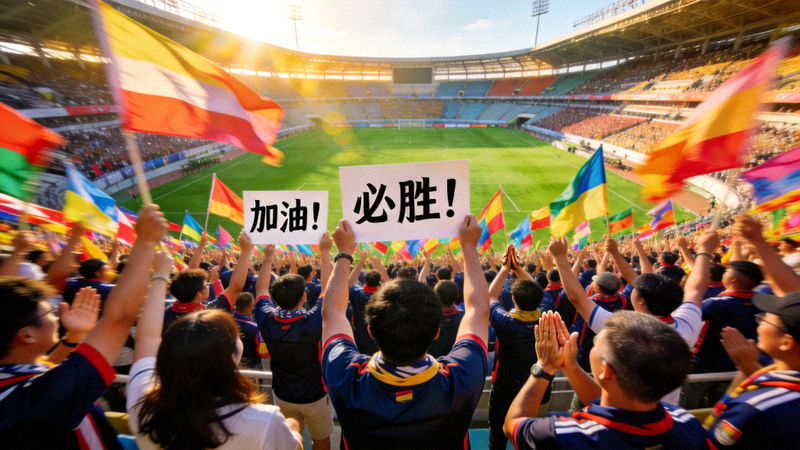 体育场看台上观众为比赛加油的场景 - 赛事氛围配图